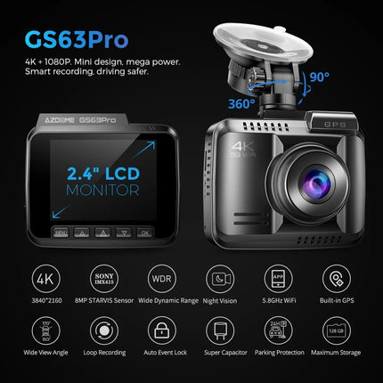 <tc>AZDome GS63H Pro True 4K 2CH Wifi GPS 64gb dashcam</tc>