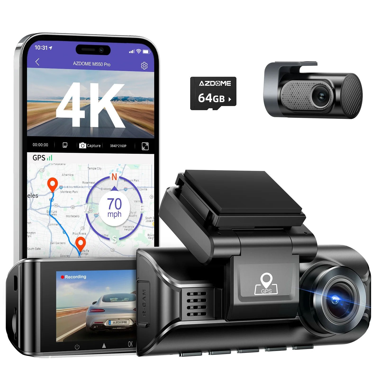 <tc>AZDome M550 Pro 2CH 4K Wifi GPS 64gb dashcam</tc>